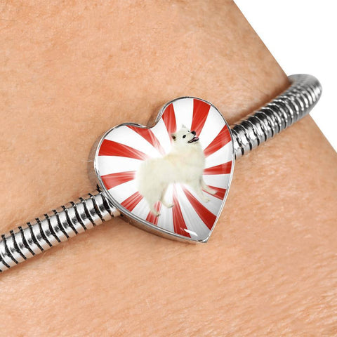 American Eskimo Dog Print Heart Charm Steel Bracelet-Free Shipping