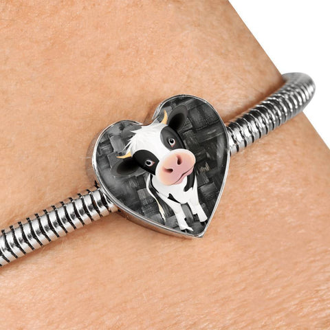 Cow Print Heart Charm Steel Bracelet-Free Shipping