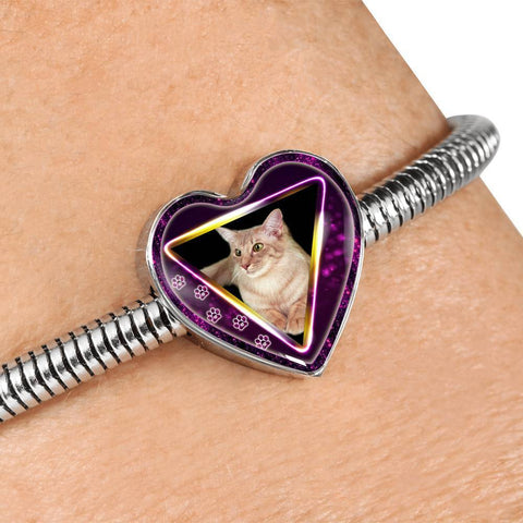 Javanese Cat Print Heart Charm Steel Bracelet-Free Shipping