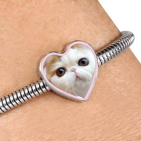 Cute Snoopy Cat Print Heart Charm Steel Bracelet-Free Shipping