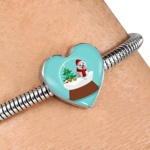 Maltese Dog Print Heart Charm Christmas Special Steel Bracelet-Free Shipping