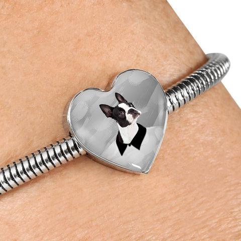 Boston Terrier Print Heart Steel Bracelet-Free Shipping