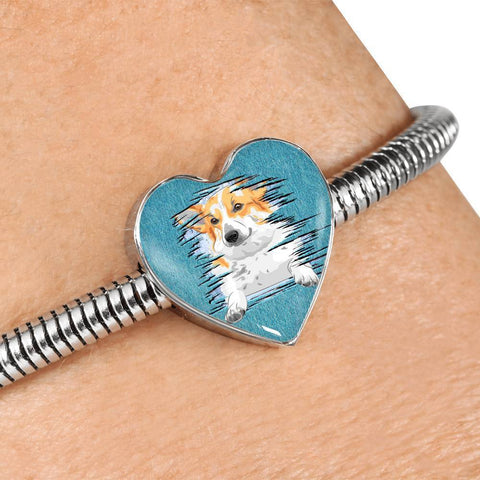 Pembroke Welsh Corgi Dog Art Print Heart Charm Steel Bracelet-Free Shipping
