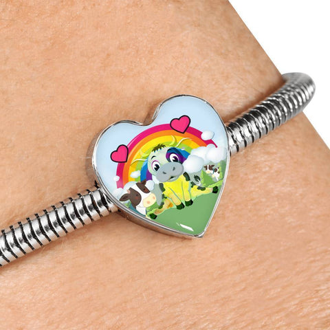Cute Cow Print Heart Charm Steel Bracelet-Free Shipping