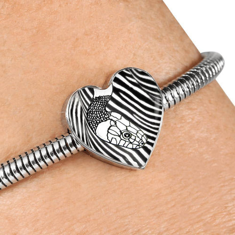 Black&White Snake Print Heart Charm Steel Bracelet-Free Shipping