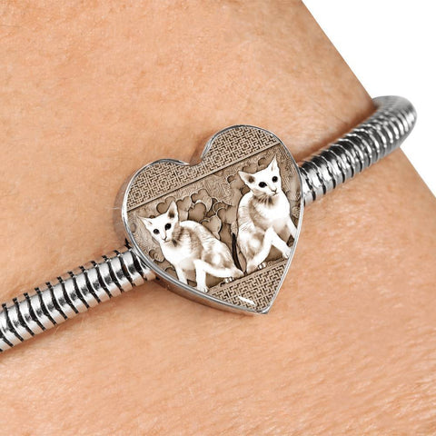 Oriental Shorthair Cat Print Heart Charm Steel Bracelet-Free Shipping