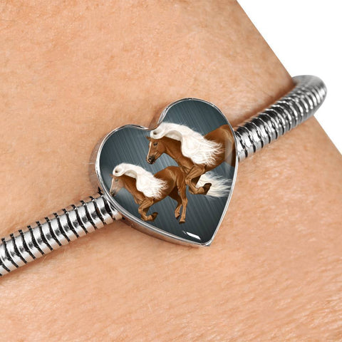 Haflinger Horse Art Print Heart Charm Steel Bracelet-Free Shipping