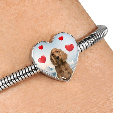 Cocker Spaniel Print Heart Charm Steel Bracelet-Free Shipping
