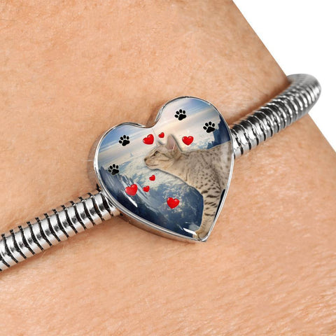 Ocicat Print Heart Charm Steel Bracelet-Free Shipping