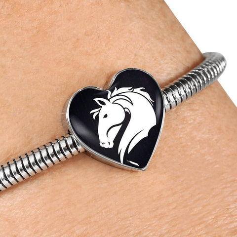 Friesian Horse Vector Art Print Heart Charm Steel Bracelet-Free Shipping