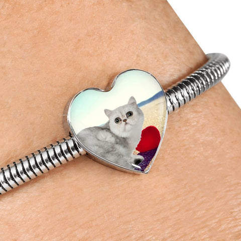 Exotic Shorthair Cat Print Heart Charm Steel Bracelet-Free Shipping