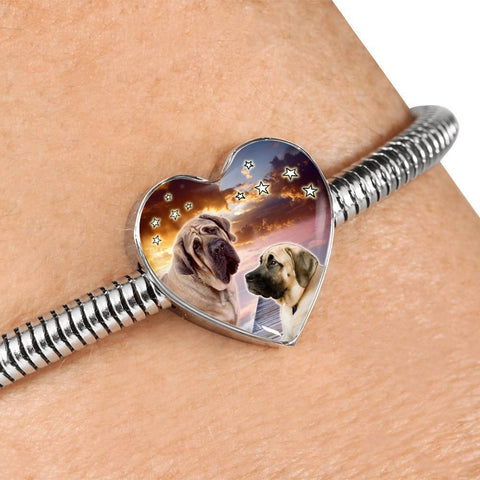 English Mastiff Print Heart Charm Steel Bracelet-Free Shipping