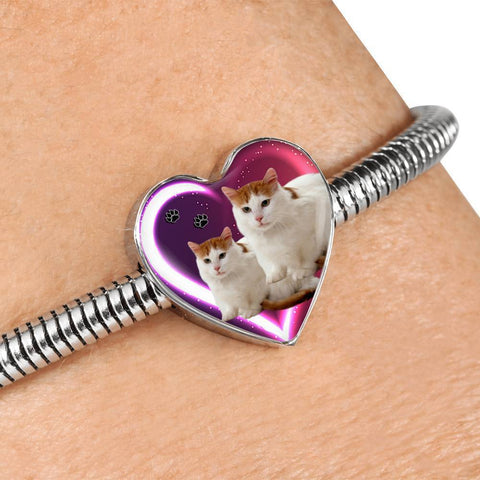 Turkish Van Cat Print Heart Charm Steel Bracelet-Free Shipping