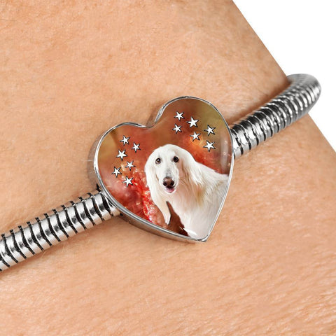 Afghan Hound Dog Print Heart Charm Steel Bracelet-Free Shipping