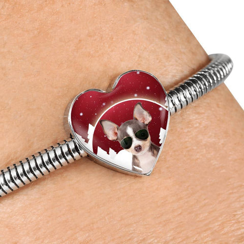 Chihuahua Print Heart Charm Steel Bracelet-Free Shipping