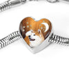Akita Dog Print Heart Charm Steel Bracelet-Free Shipping