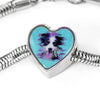 Border Collie Dog Art Print Heart Charm Steel Bracelet-Free Shipping