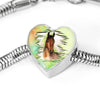 Thoroughbred Horse Art Print Heart Charm Steel Bracelet-Free Shipping