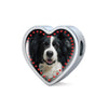Border Collie Print Heart Charm Steel Bracelet-Free Shipping