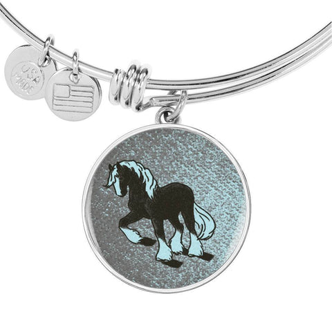 Clydesdale Horse Print Circle Pendant Luxury Bangle-Free Shipping
