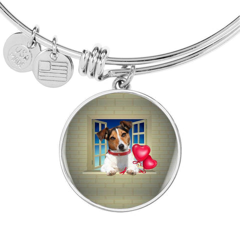 Cute Jack Russell Terrier On Window Print Circle Pendant Luxury Bangle-Free Shipping