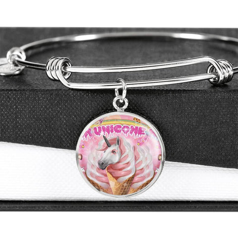 Creamy Unicorn Print Circle Pendant Luxury Bangle-Free Shipping