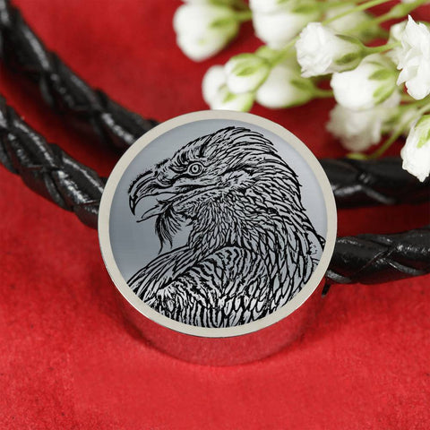 Bearded Vulture Bird Sketch Print Circle Charm Leather Bracelet-Free Shipping