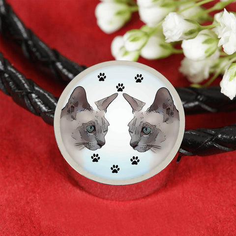 Tonkinese Cat Print Circle Charm Leather Bracelet-Free Shipping