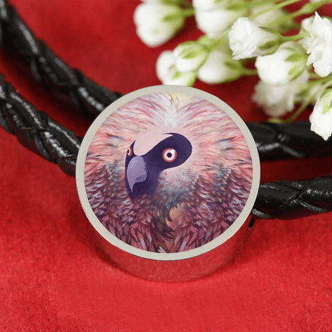 Bearded Vulture Bird Art Print Circle Charm Leather Bracelet-Free Shipping
