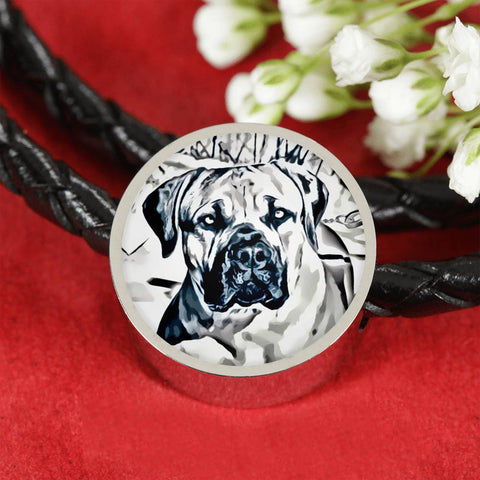 South African Mastiff (Boerboel) Dog Print Circle Charm Leather Bracelet-Free Shipping