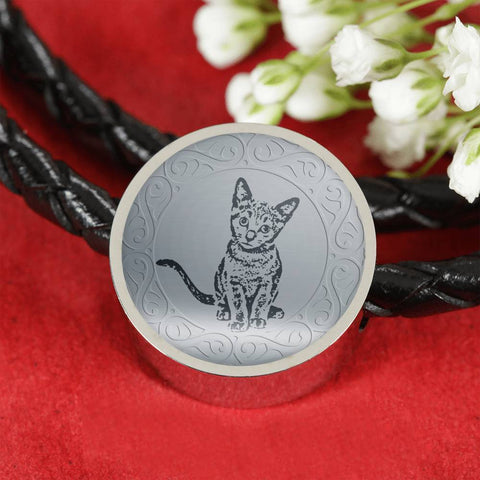 Russian Blue Cat Art Print Circle Charm Leather Bracelet-Free Shipping