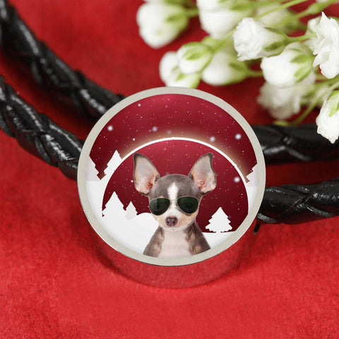 Chihuahua Print Circle Charm Leather Bracelet-Free Shipping