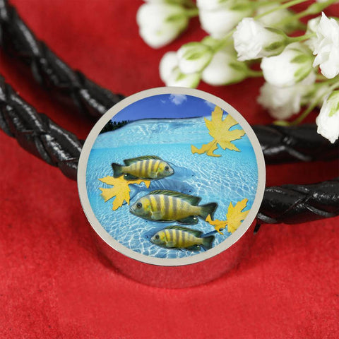 Afra Cichlid Fish Print Circle Charm Leather Bracelet-Free Shipping