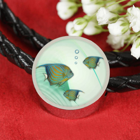 Angelfish Print Circle Charm Leather Bracelet-Free Shipping