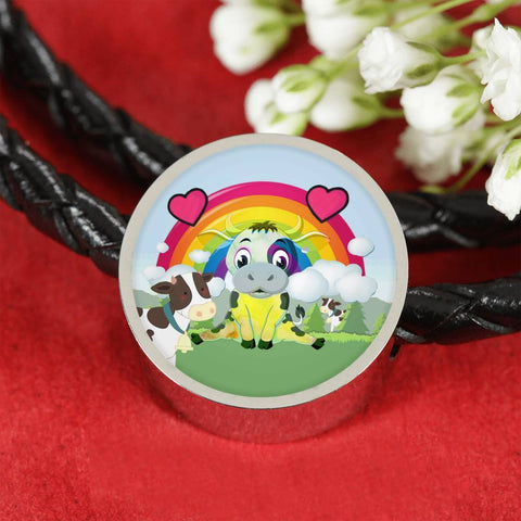 Cute Cow Print Circle Charm Leather Bracelet-Free Shipping