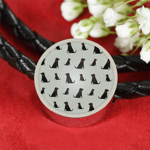 Labrador Retriever Pattern Print Circle Charm Leather Bracelet-Free Shipping