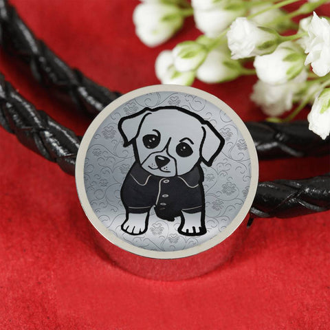 Cute Dog Art Print Circle Charm Leather Bracelet-Free Shipping