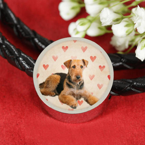 Airedale Terrier Print Luxury Circle Charm Leather Bracelet-Free Shipping