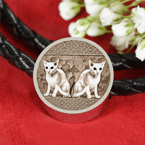 Oriental Shorthair Cat Print Circle Charm Leather Bracelet-Free Shipping
