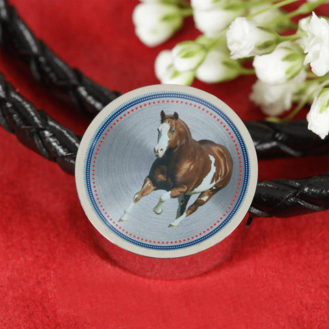 American Paint Horse Print Circle Charm Leather Bracelet-Free Shipping