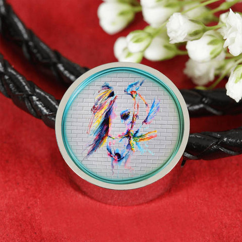 Horse Painting Print Circle Charm Leather Woven Bracelet-Free Shipping