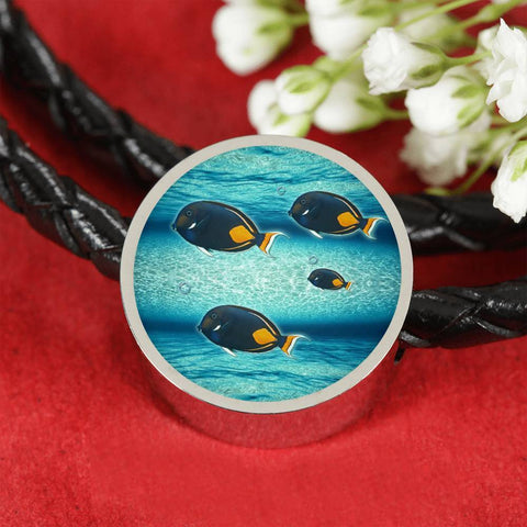 Achilles Tang Fish Print Luxury Circle Charm Leather Bracelet-Free Shipping