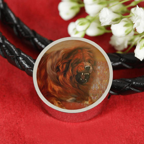 Tibetan Mastiff Dog Print Circle Charm Leather Bracelet-Free Shipping