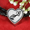 Mustang Horse Art Print Heart Charm Leather Woven Bracelet-Free Shipping