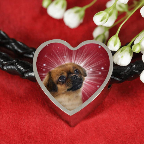 Tibetan Spaniel Dog Print Heart Charm Leather Bracelet-Free Shipping