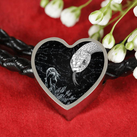 Amazing Snake Print Heart Charm Leather Bracelet-Free Shipping