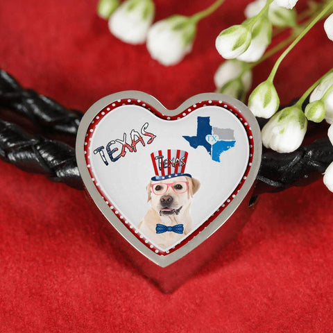 Labrador Retriever Texas Print Heart Charm Leather Bracelet-Free Shipping