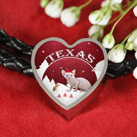 Sphynx Cat Print Heart Charm Leather Bracelet-Free Shipping