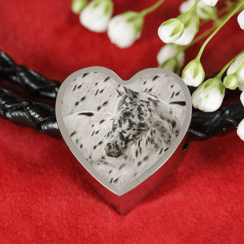 Appaloosa Horse Print Heart Charm Leather Bracelet-Free Shipping