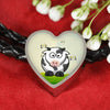 Cute Cow With Butterfly Print Heart Charm Leather Bracelet-Free Shipping